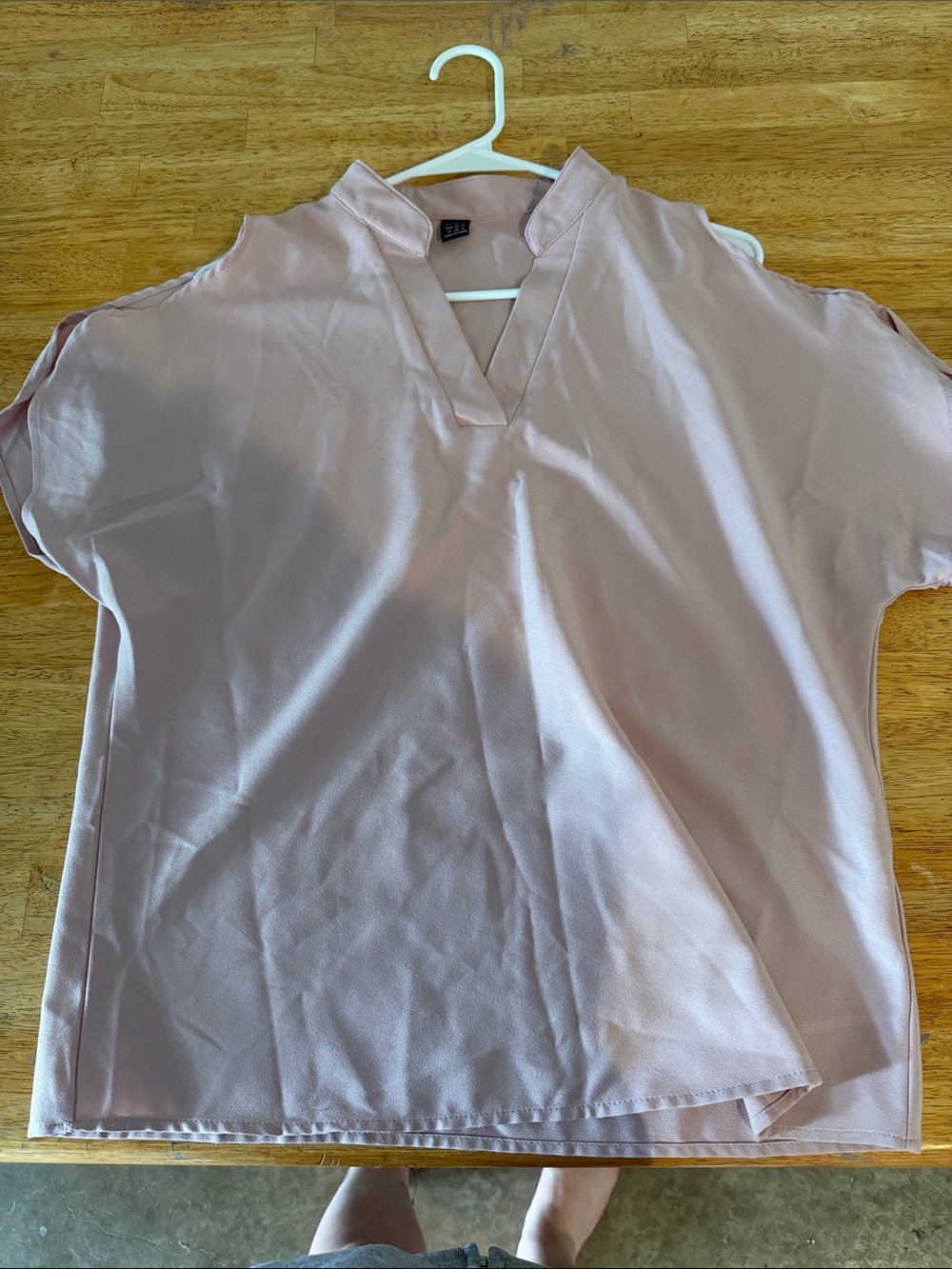 SHEIN Blush Pink V-Neck Cold Shoulder Blouse